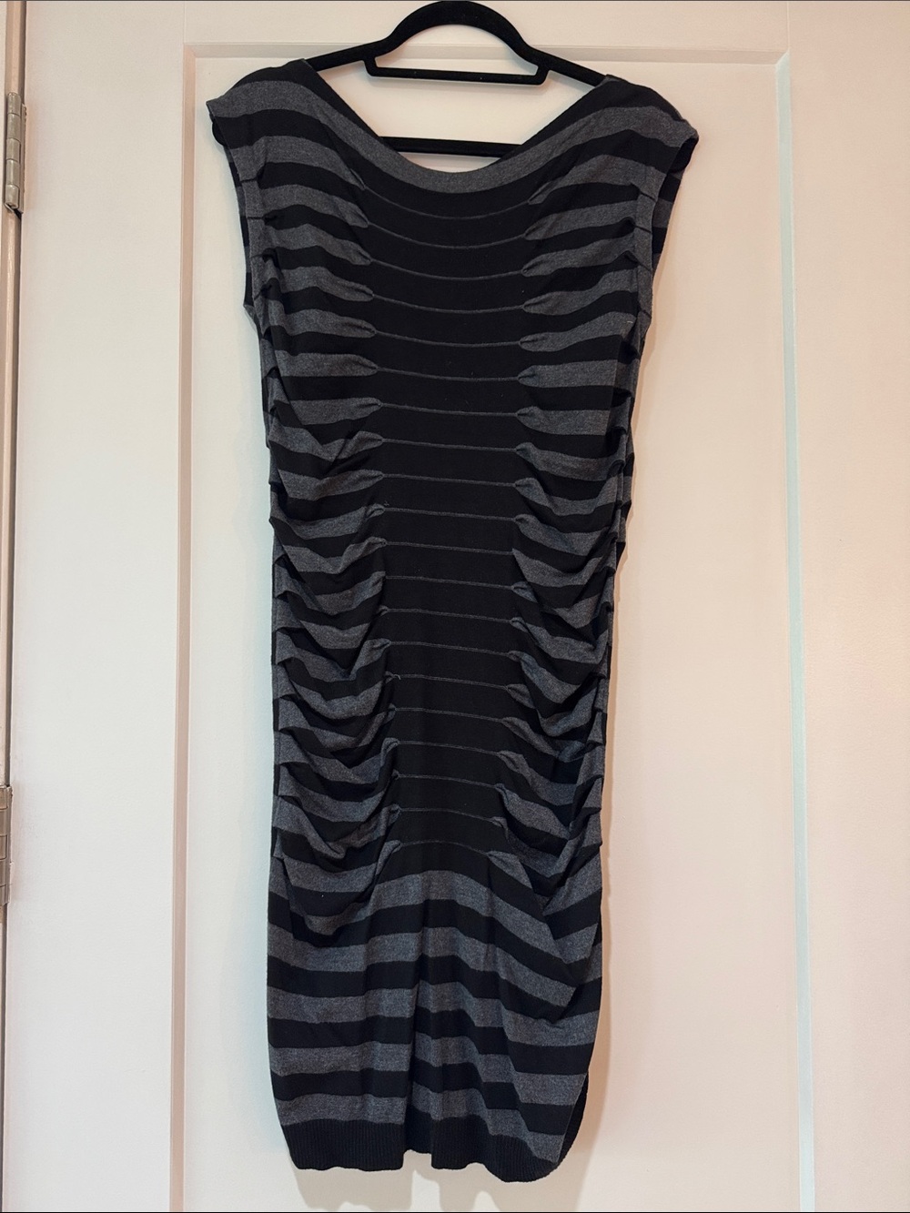 Ted Baker Black and Gray Striped Mini Dress